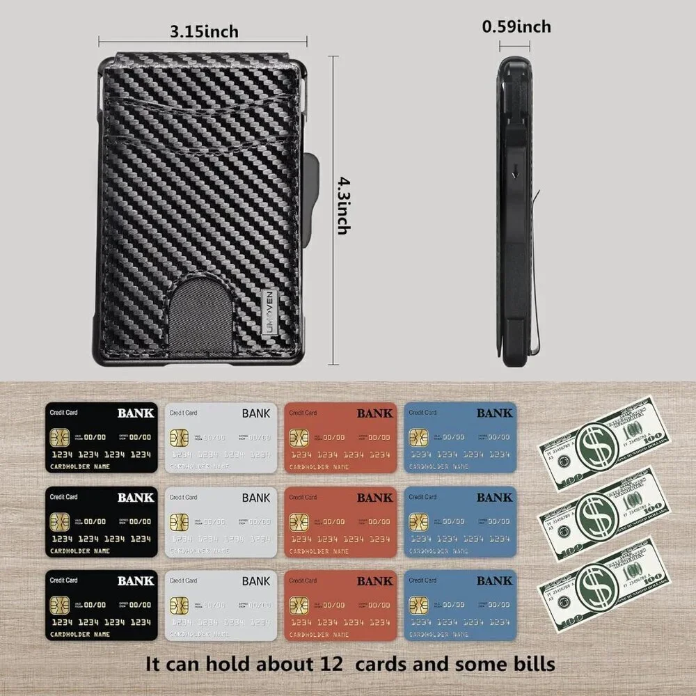 Men Black with Money Clip Slim Leather Slots Credit Card Holder RFID Wa…